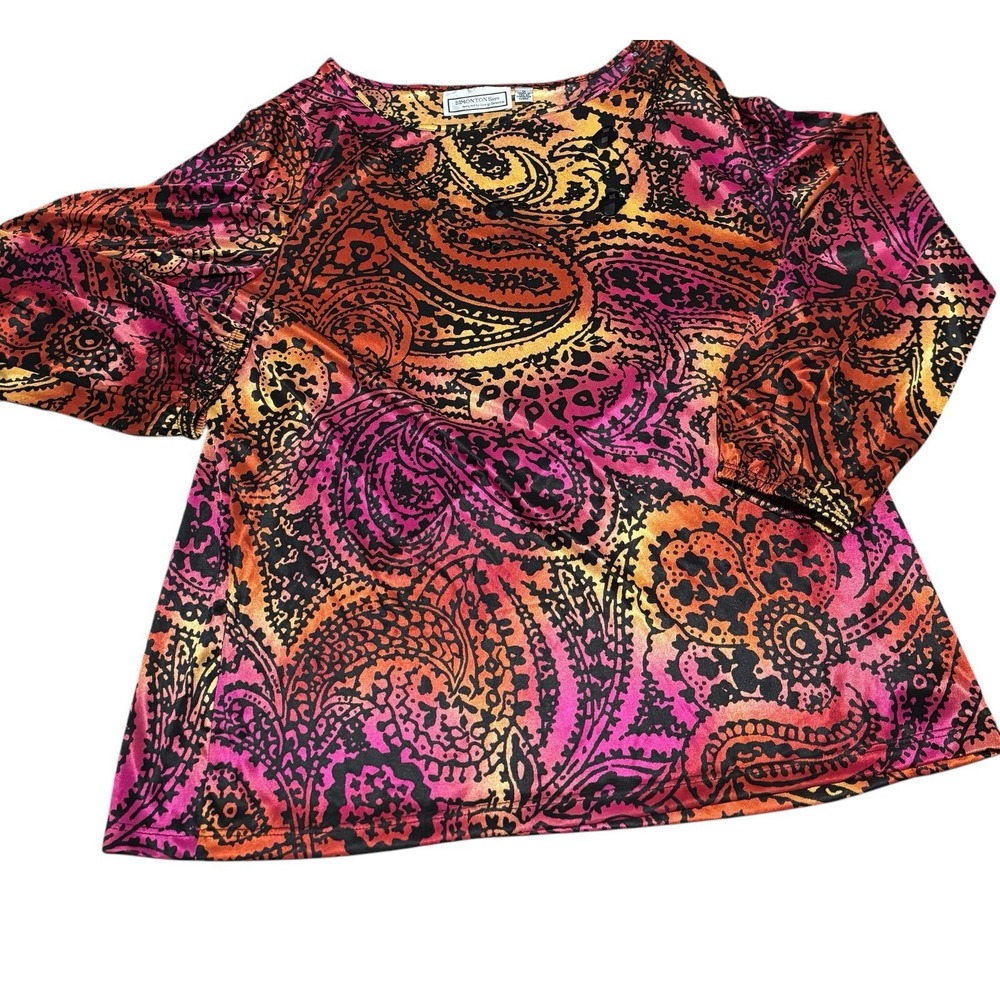 Simonton Says Women's Top‎ 1X Silky Rhinestones Paisley